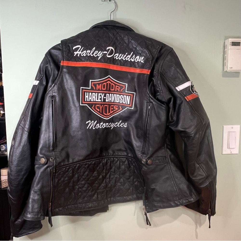 Harley-Davidson Black Leather Jacket with Orange Accents - Picture 2 of 16